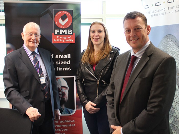 Prospective MP for Ashton-under-Lyne Angela Rayner joins Cross-Industry Construction Apprenticeship Task Force Chair Members -Geoff Lister CBE (left) and Martyn Price MBE (right)